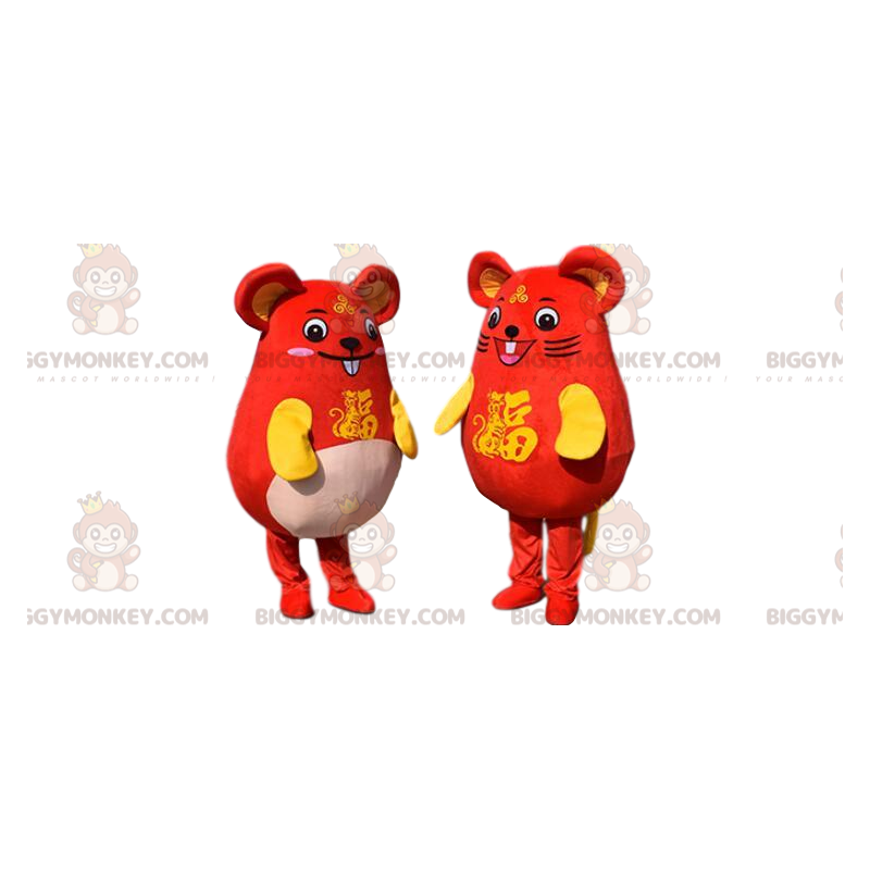 Duo de mascottes BIGGYMONKEY™ de souris jaunes et rouges