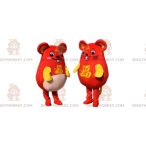 2 BIGGYMONKEY™s mascot of yellow and red mice, couple of mice -