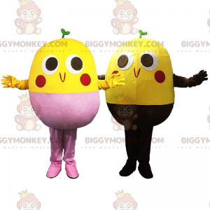 2 BIGGYMONKEY™s round bird mascots with a bean sprout -