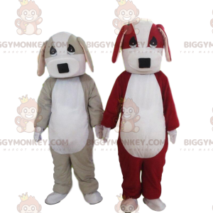 2 psi maskotů BIGGYMONKEY™, jeden šedobílý a jeden červenobílý