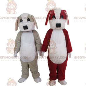 2 psi maskotů BIGGYMONKEY™, jeden šedobílý a jeden červenobílý