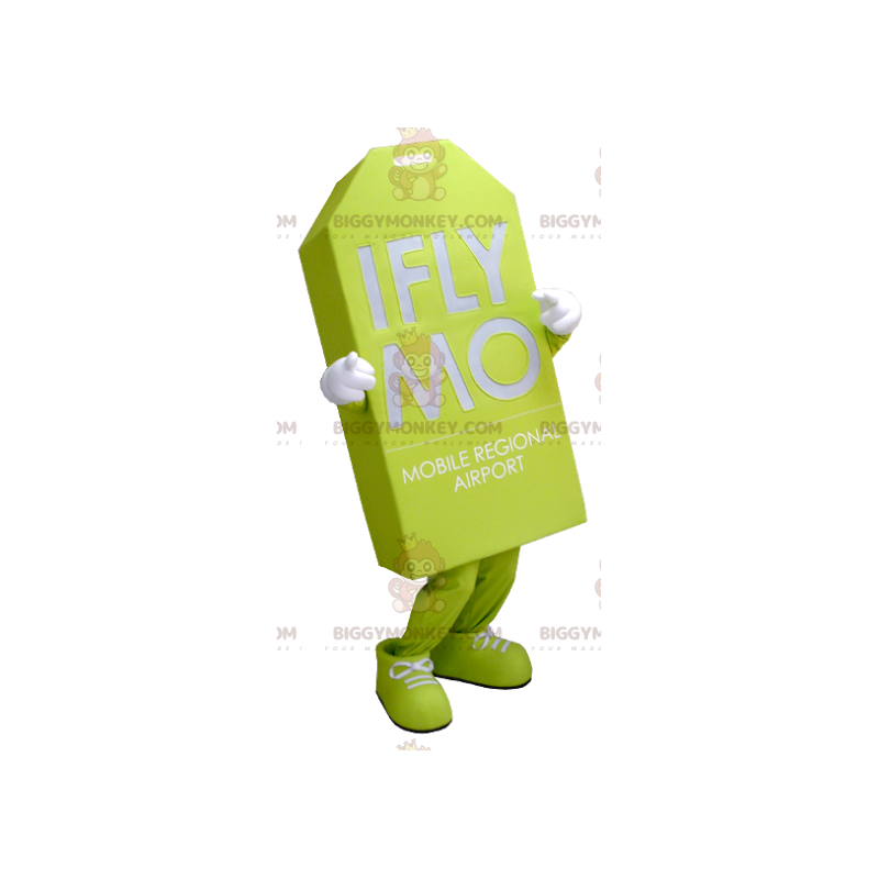 Disfraz de mascota BIGGYMONKEY™ con etiqueta gigante verde neón Disfraz de mascota BIGGYMONKEY™ con etiqueta gigante verde neón