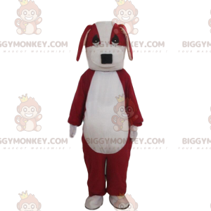 Röd och vit hund BIGGYMONKEY™ maskotdräkt, tvåfärgad hunddräkt