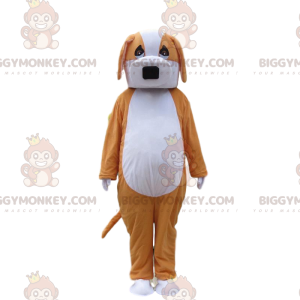 Orange och vit hund BIGGYMONKEY™ maskotdräkt, tvåfärgad