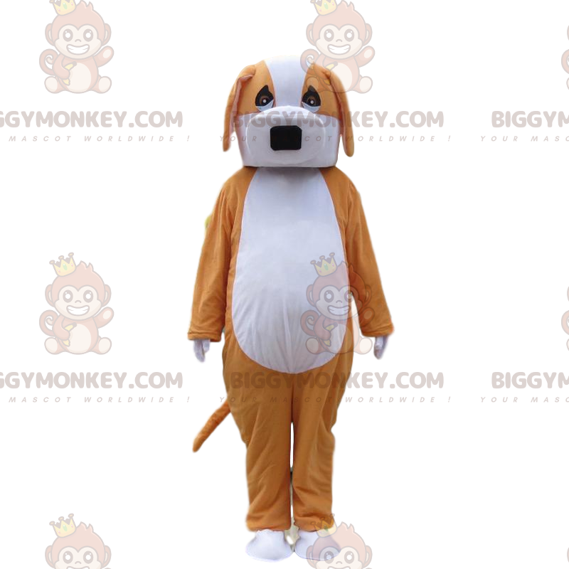 Orange og hvid hund BIGGYMONKEY™ maskotkostume, tofarvet