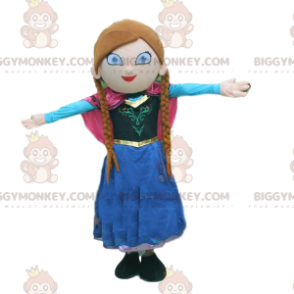 Kostium maskotka Księżniczka BIGGYMONKEY™ z warkoczami i uroczą kolorową sukienką - Maskotki - BiggyMonkey.com