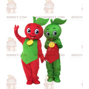 2 BIGGYMONKEY's mascotte groene en rode appels, appelkostuums -