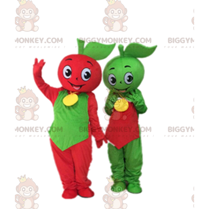 2 BIGGYMONKEY™:n maskotti vihreää ja punaista omenaa