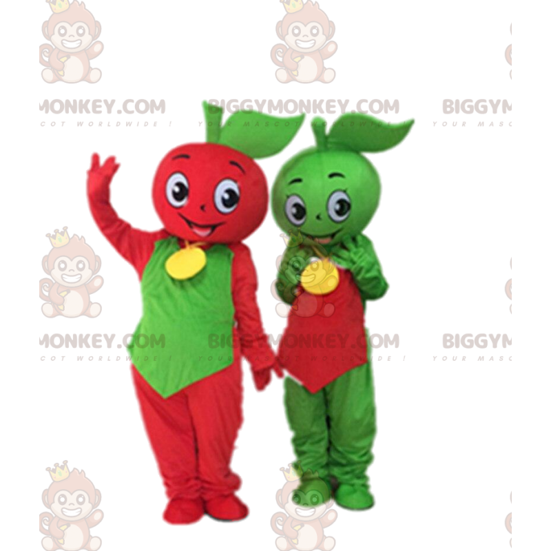 2 BIGGYMONKEY™s mascot green and red apples, apple costumes -