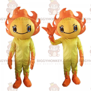 Gul och orange sol BIGGYMONKEY™ maskotdräkt, solig kostym -