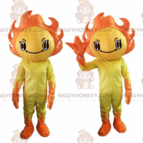 Geel en oranje zon BIGGYMONKEY™ mascotte kostuum, zonnig