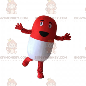 Kostým maskota BIGGYMONKEY™ s červenou a bílou pilulkou, kostým