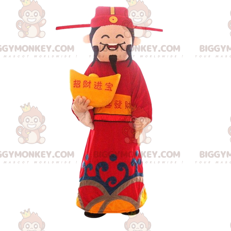 Asian Man BIGGYMONKEY™ Mascot Costume, God of Wealth, Asia