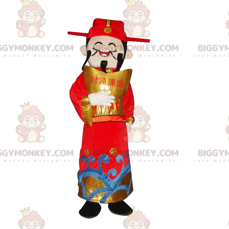 Asian Man BIGGYMONKEY™ Mascot Costume, God of Wealth, Asia