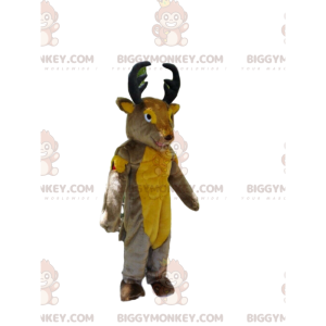 BIGGYMONKEY™ maskotkostume Grå og gul hjort med store gevirer -