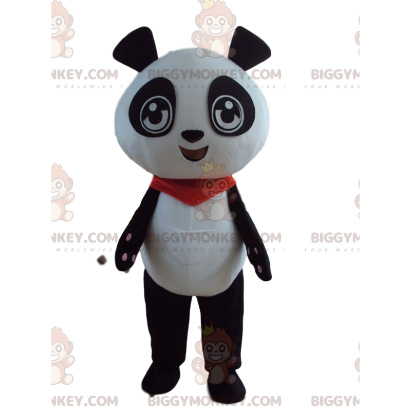 BIGGYMONKEY™ Mascot Costume of Black and White Panda with Red