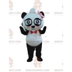 Super Fun Panda BIGGYMONKEY™ maskottiasu rusetilla -