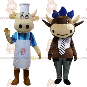 2 BIGGYMONKEY™s mascot cows dressed up, farm costumes -