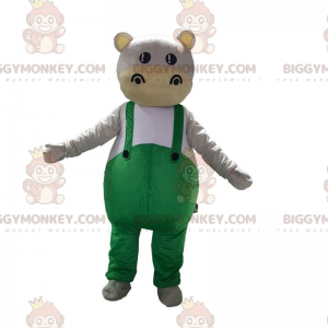 BIGGYMONKEY™ Hippo Mascot Costume Dressed in Green Overalls -