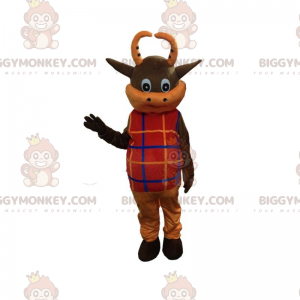 Brown and Orange Cow BIGGYMONKEY™ Mascot Costume Dressed in Red