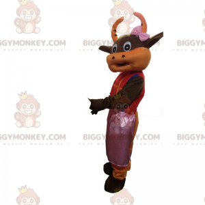 Brun og orange ko BIGGYMONKEY™ maskotkostume klædt i lyserød