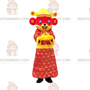 Czerwony i żółty kostium maskotki BIGGYMONKEY™ w azjatyckim