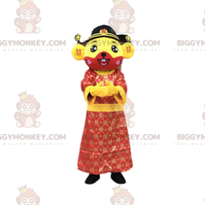 Kostým maskota BIGGYMONKEY™ žluté a červené myši v asijské tunice - Myš maskot - BIGGYMONKEY_010350 - BiggyMonkey.com