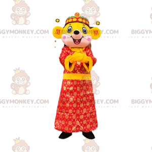 BIGGYMONKEY™ Mascot Costume Yellow, Giant Mouse Dressed Asian