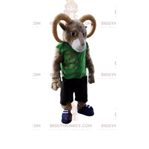 Costume de mascotte BIGGYMONKEY™ de bélier marron et blanc avec