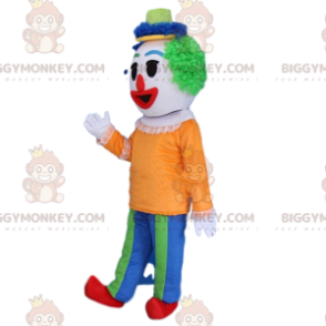 BIGGYMONKEY™ Multicolor Clown Mascot Costume with Green Wig -