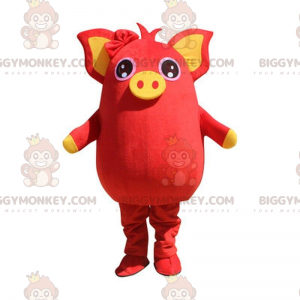 Costume de mascotte BIGGYMONKEY™ de cochon rouge et jaune, dodu