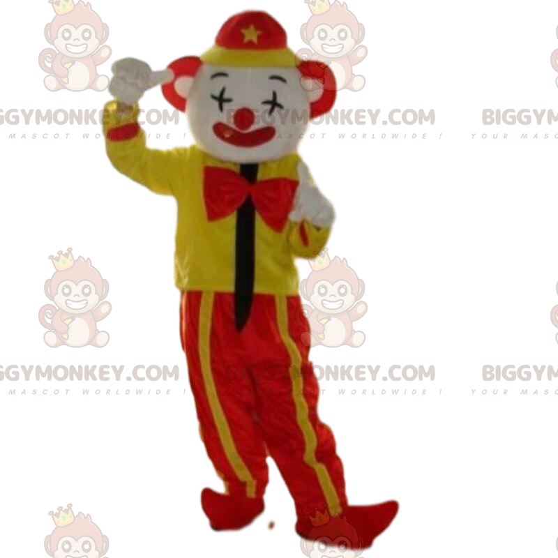 Κίτρινο και κόκκινο κλόουν στολή μασκότ BIGGYMONKEY™, Στολή μασκότ BIGGYMONKEY™ Circus - Μασκότ τσίρκου - BiggyMonkey.com