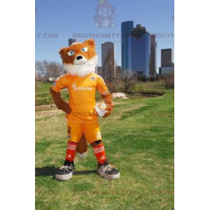 Orange og hvid ræv BIGGYMONKEY™ maskotkostume i gult sportstøj
