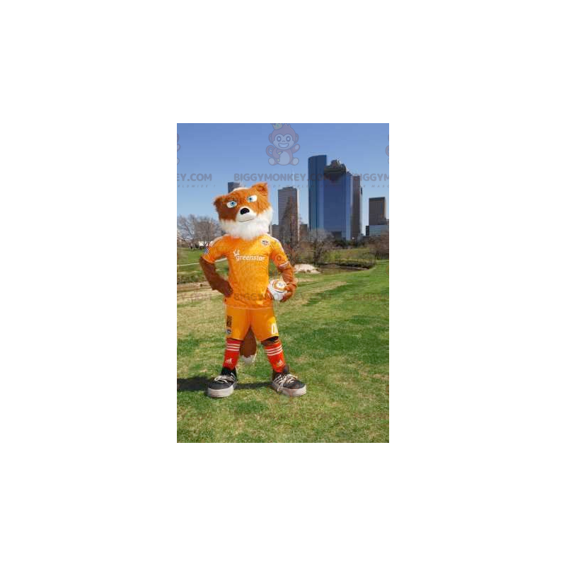 Oranje en witte vos BIGGYMONKEY™ mascottekostuum in gele Oranje en witte vos BIGGYMONKEY™ mascottekostuum in gele