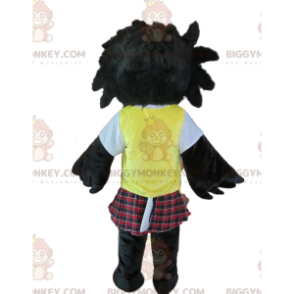 BIGGYMONKEY™ maskotkostume af Messy Black Bird med kilt og gul