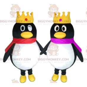 2 BIGGYMONKEY™s Maskottchen Pinguine mit Kronen, Pinguinpaar -