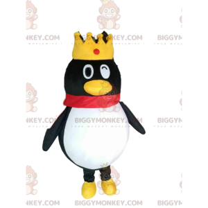 Blinkande King Penguin BIGGYMONKEY™ maskotdräkt, krondräkt -