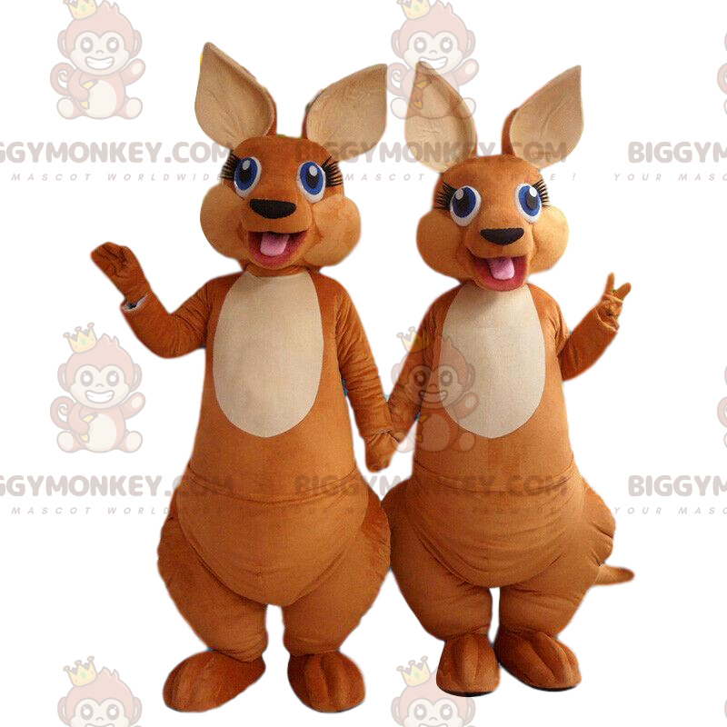 Duo de mascottes BIGGYMONKEY™ de kangourous entièrement Duo de mascottes BIGGYMONKEY™ de kangourous entièrement
