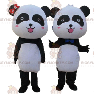 2 BIGGYMONKEY™s schwarz-weißes Panda-Maskottchen, Panda-Paar -