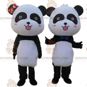 2 BIGGYMONKEY™s svarte og hvite pandamaskot, pandapar - Pandas-maskot - BIGGYMONKEY_010375 - BiggyMonkey.com