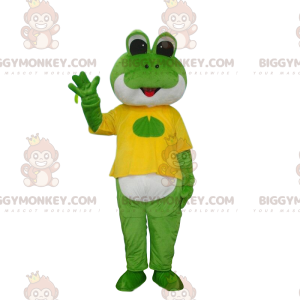 Στολή μασκότ BIGGYMONKEY™ Πράσινος και Λευκός Βάτραχος ντυμένος