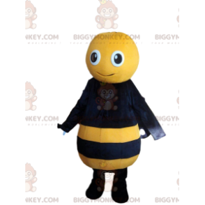 BIGGYMONKEY™ mascotte kostuum gele en zwarte bij, lachende wesp