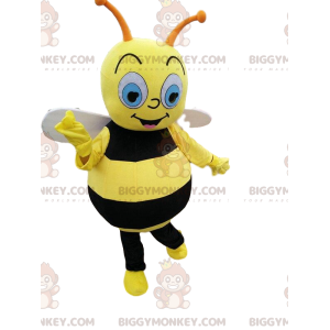 BIGGYMONKEY™ mascot costume black and yellow bee, flying insect
