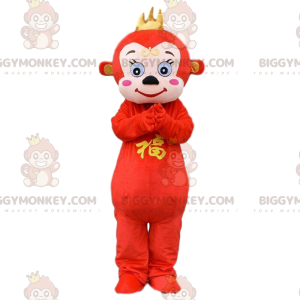 BIGGYMONKEY™ rotes Plüsch-Affen-Maskottchen-Kostüm
