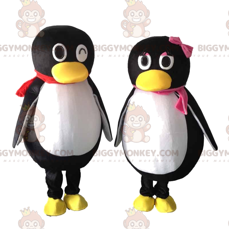 Duo de mascottes BIGGYMONKEY™ de pingouins noirs et blancs Duo de mascottes BIGGYMONKEY™ de pingouins noirs et blancs