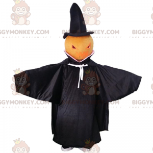 Pumpkin BIGGYMONKEY™ mascot costume with black cape, Halloween