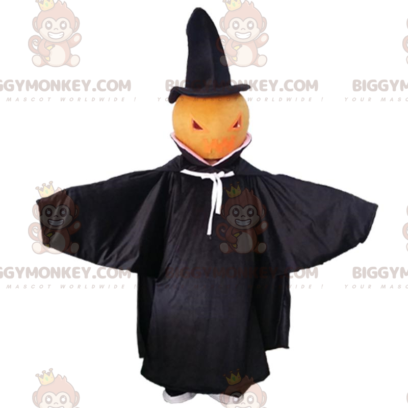 Pumpkin BIGGYMONKEY™ maskotdräkt med svart cape, Halloween-dräkt - Grönsaksmaskot - BIGGYMONKEY_010384 - BiggyMonkey.com