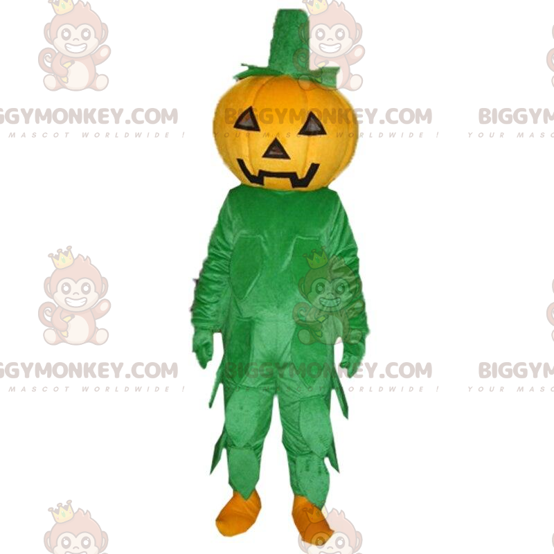 Orange and green pumpkin BIGGYMONKEY™ mascot costume, pumpkin