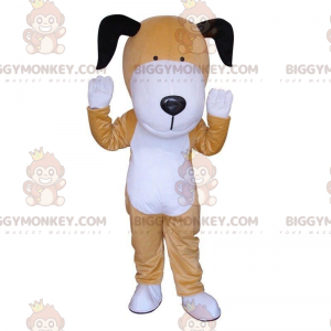 Bruine en witte hond BIGGYMONKEY™ mascottekostuum, tweekleurig