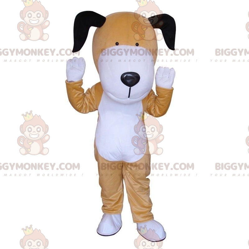 Brun och vit hund BIGGYMONKEY™ maskotdräkt, tvåfärgad hunddräkt